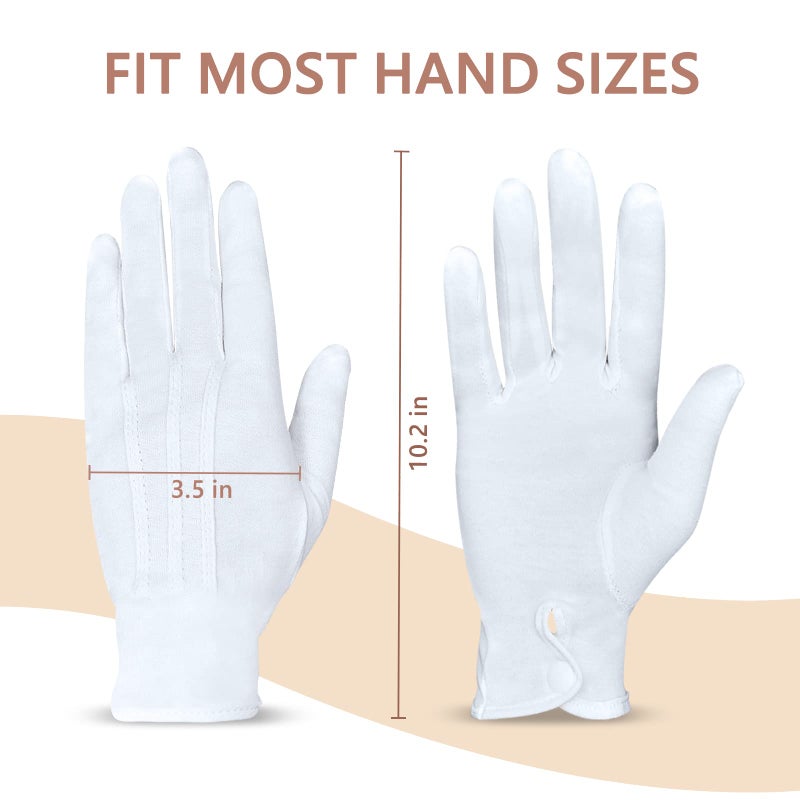 Zenssia White Cotton Parade Gloves with Snap Cuff â€“ 3 Pairs Formal Tuxedo & Honor Guardï¼ŒIdeal for Coin, Jewelry Inspection, Costumes - Image 4